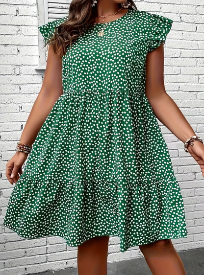 Plus Size Floral Print Ruffle Hem Dress