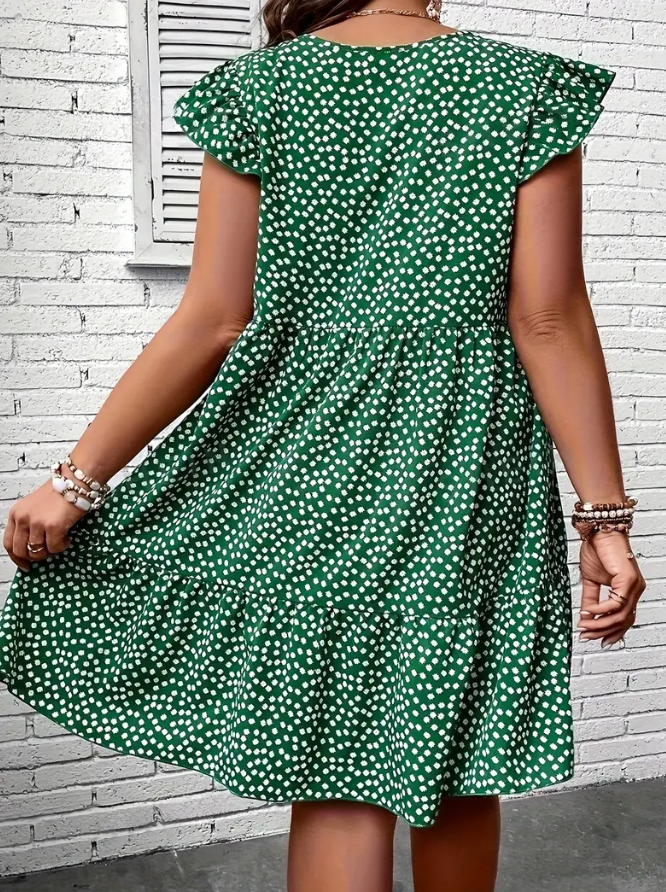 Plus Size Floral Print Ruffle Hem Dress