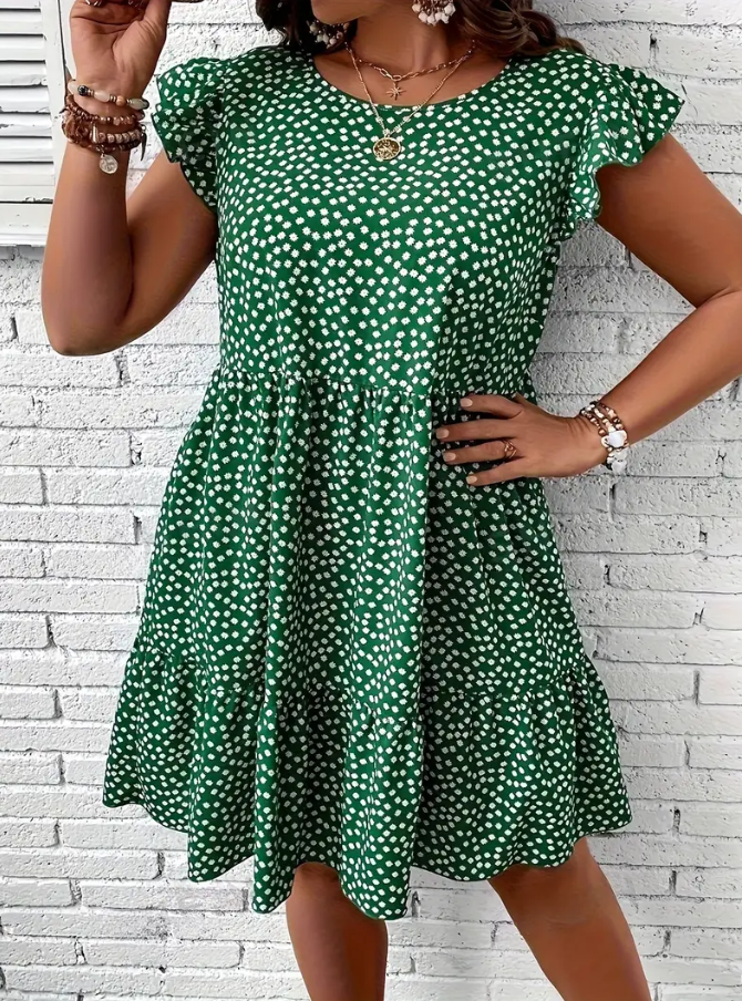 Plus Size Floral Print Ruffle Hem Dress