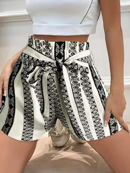 Zebra Aztec Printed High Waist Shorts