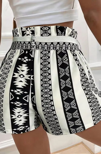 Zebra Aztec Printed High Waist Shorts