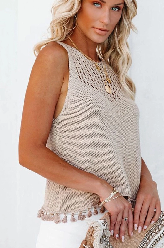 Hollow Out Tassel Hem Sleeveless Top