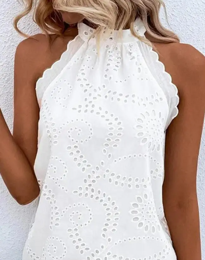 High Neck Eyelet Mini Dress