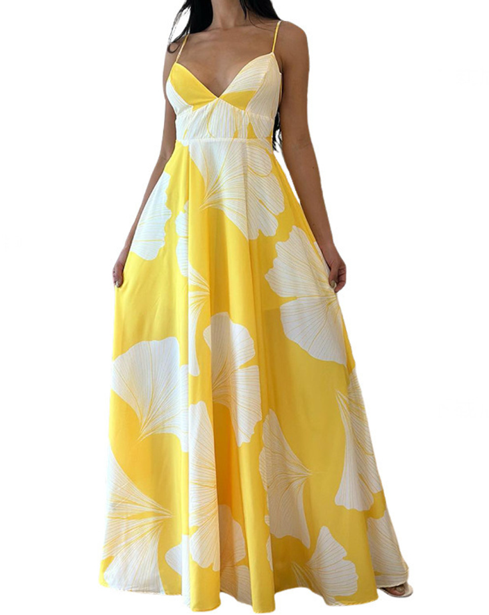 Yellow Floral Print Maxi Dress