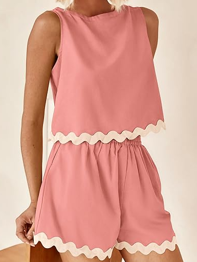 Pink Ric Rac Trim Two-Piece Set Top and Shorts