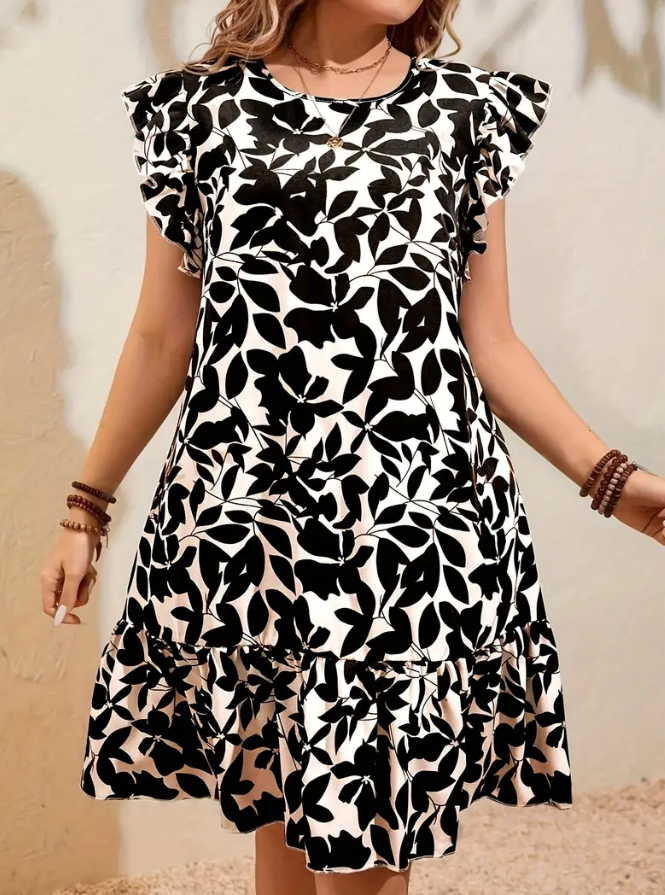 Plus Size Black and White Floral Dress