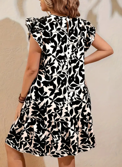 Plus Size Black and White Floral Dress