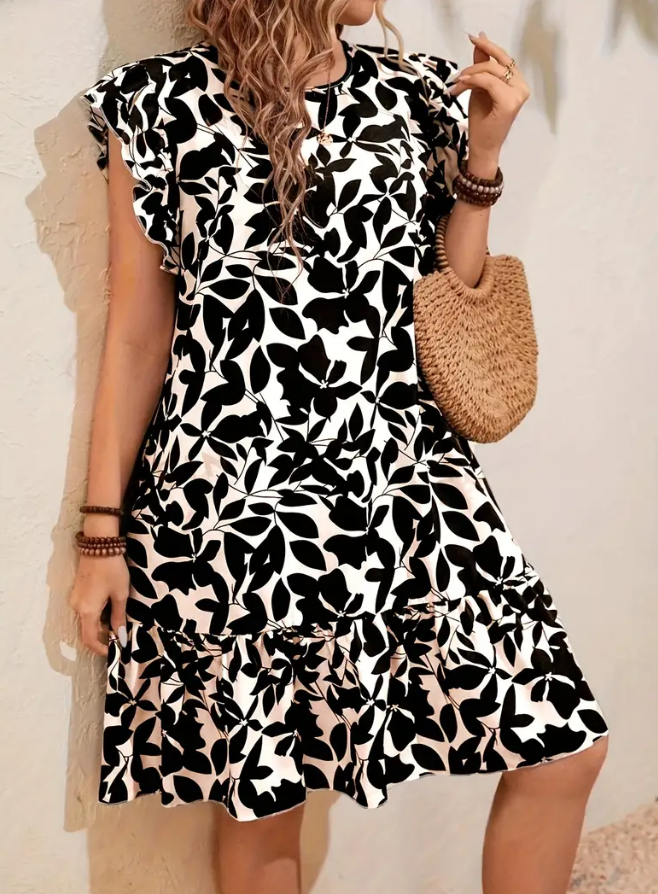 Plus Size Black and White Floral Dress