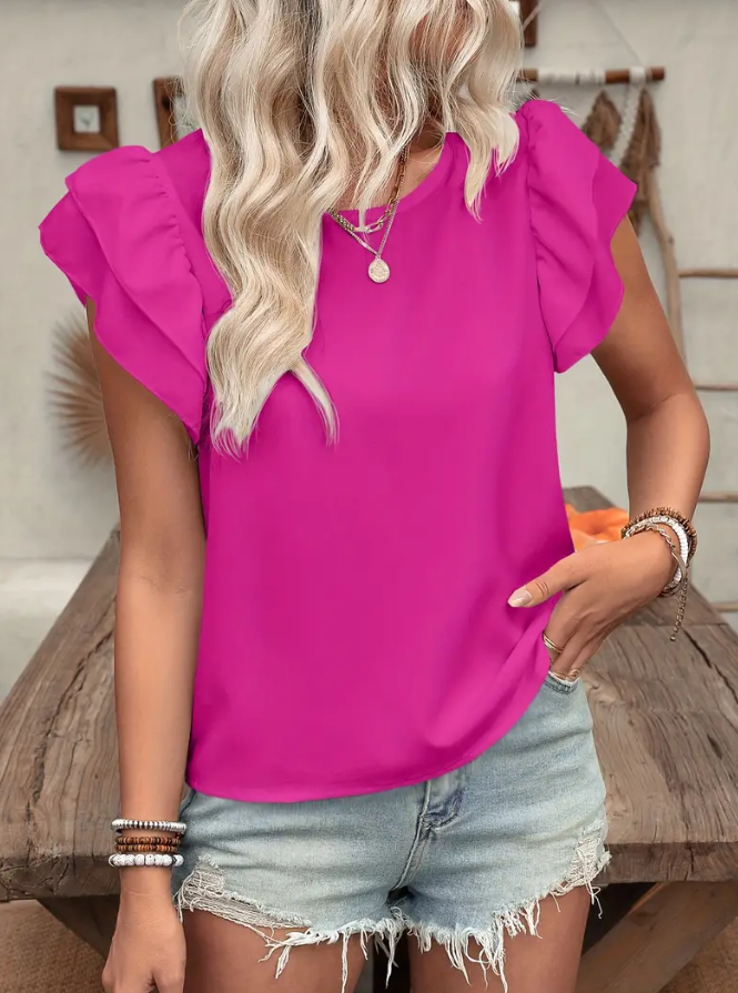 Fuchsia Ruffle Sleeve Top