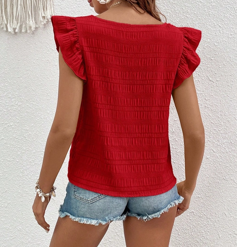 Red Flutter Sleeve Top