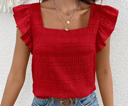 Red Flutter Sleeve Top