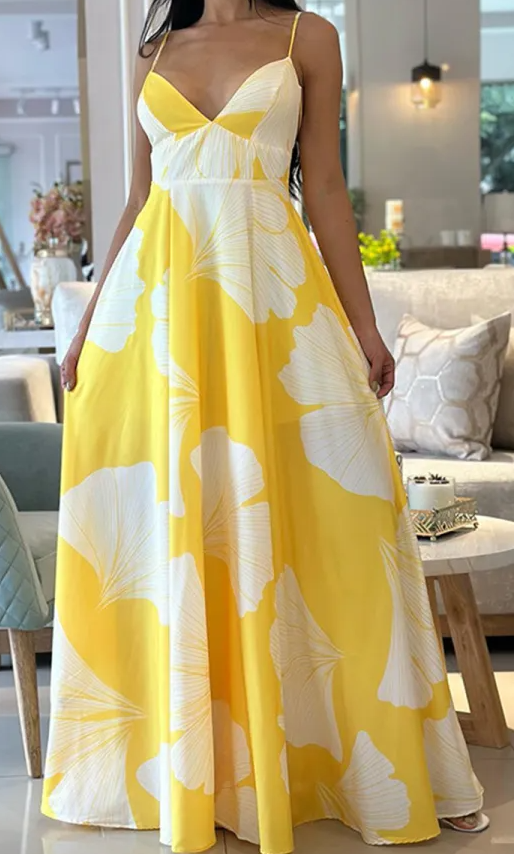 Yellow Floral Print Maxi Dress