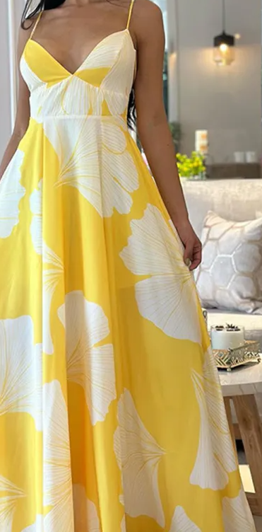 Yellow Floral Print Maxi Dress