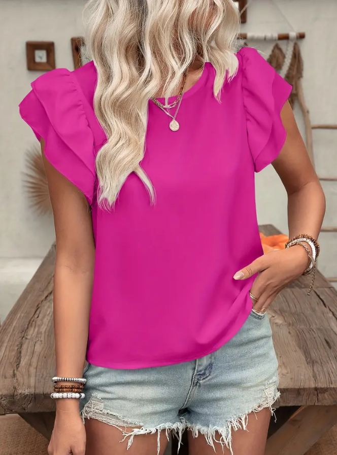 Fuchsia Ruffle Sleeve Top