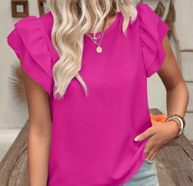 Fuchsia Ruffle Sleeve Top