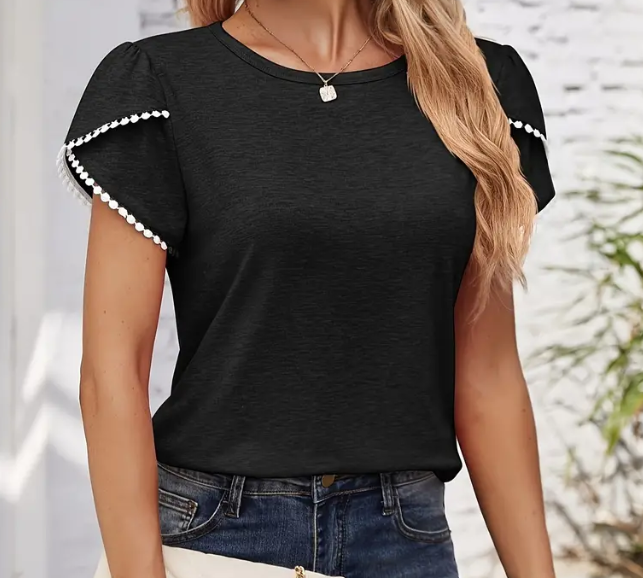 Black Top with White Lace Trim