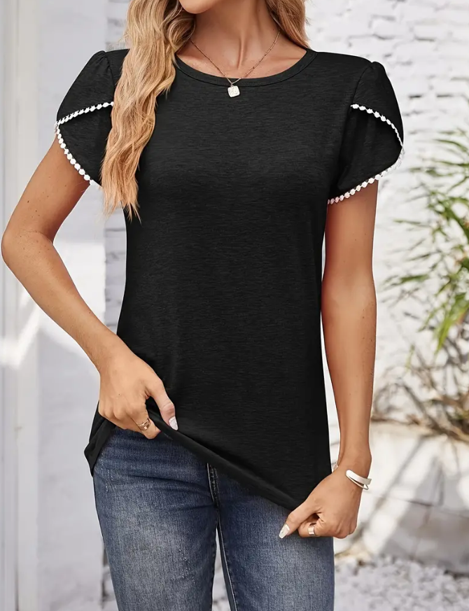 Black Top with White Lace Trim