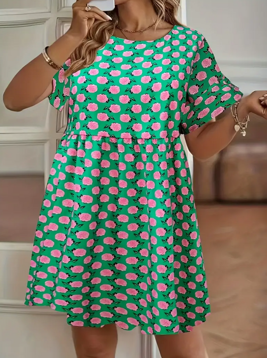 Plus Size Green Floral Dress