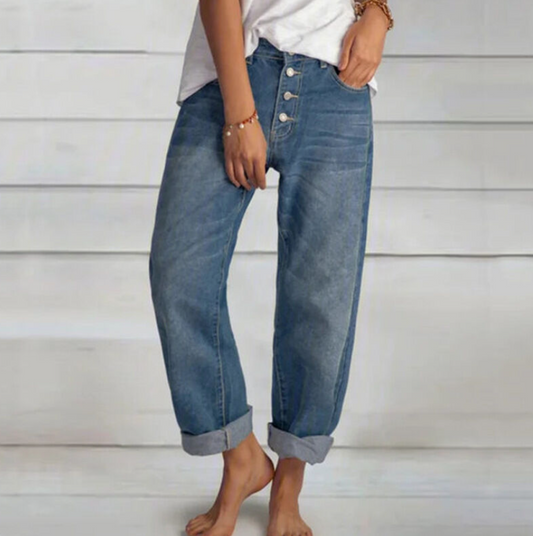 Simple Boyfriend High-Waisted Denim Straight-Leg Jeans