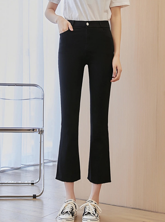 Black Skinny Flared Super Stretch Cropped Pants