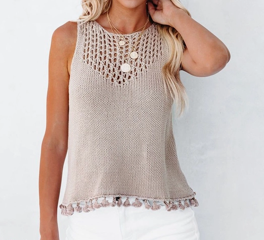 Hollow Out Tassel Hem Sleeveless Top