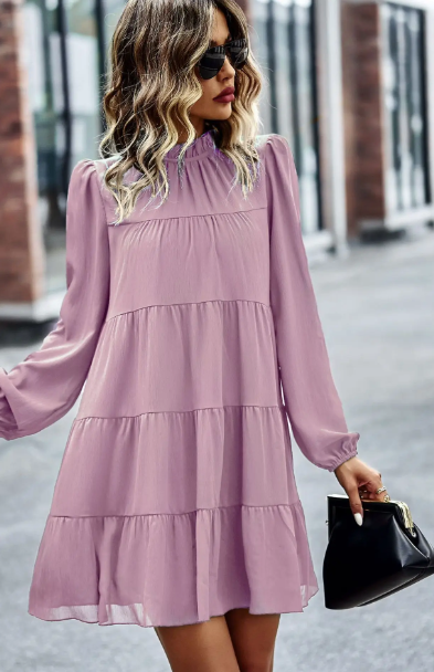 Pink Tiered Ribbon Tie Dress