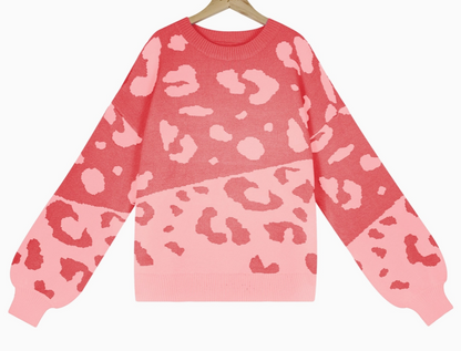 Crewneck two-tone leopard print sweater