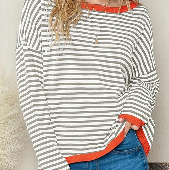 Contrast Stripe Sweater with Gray White and Orange