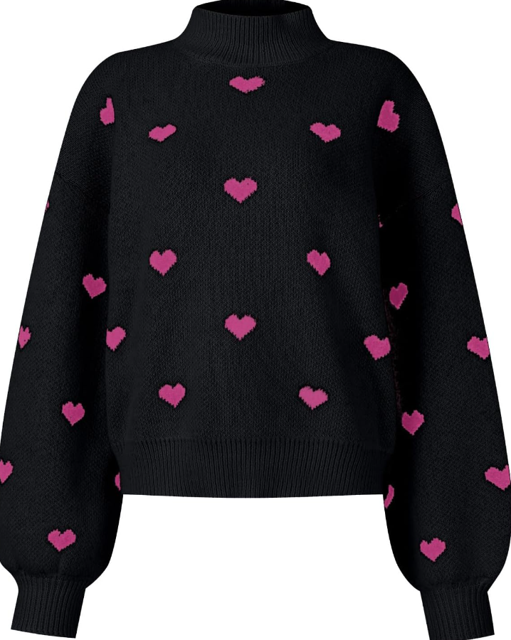 Black Hearts Crew Neck Long Sleeve Pullover Sweater