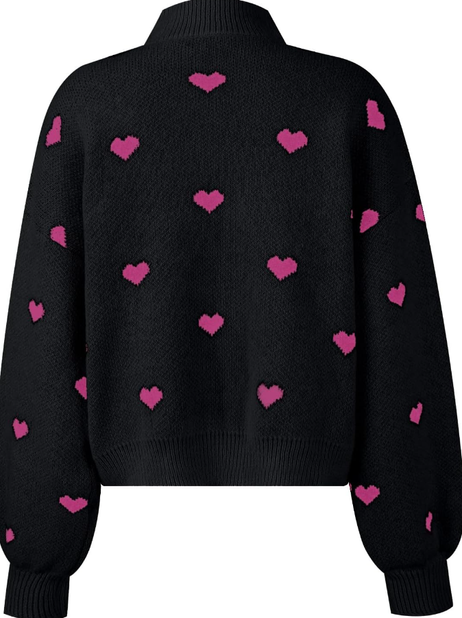 Black Hearts Crew Neck Long Sleeve Pullover Sweater