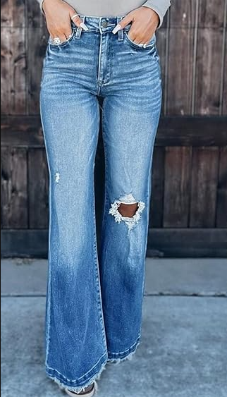 Womens Washed Casual Denim Micro-Lab Blue Jeans