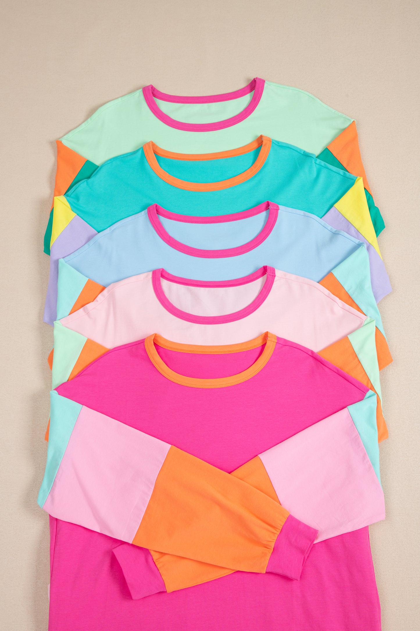 Blue Colorblock Long Sleeve Loose Top