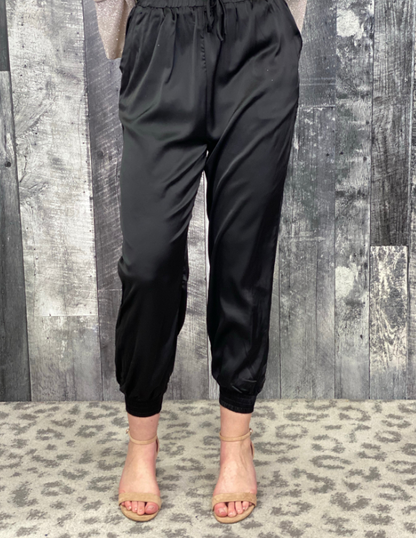 Plus Size Black Satin Jogger Pants