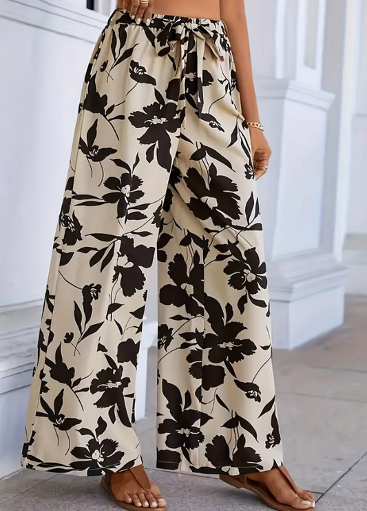 Plus Size Black and Tan Floral Pants