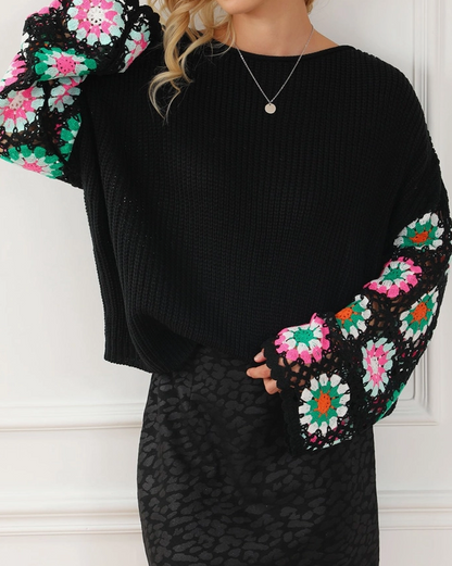 Black Multi Loose Crochet Sweater