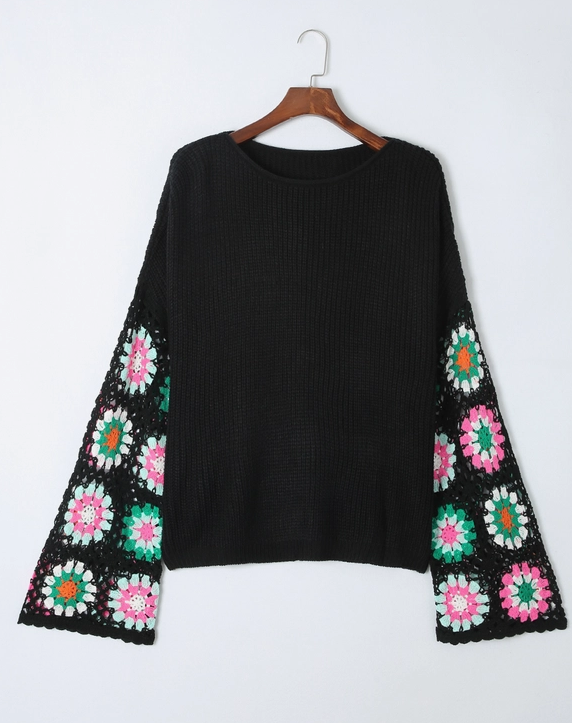 Black Multi Loose Crochet Sweater