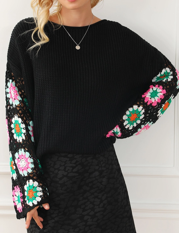 Black Multi Loose Crochet Sweater