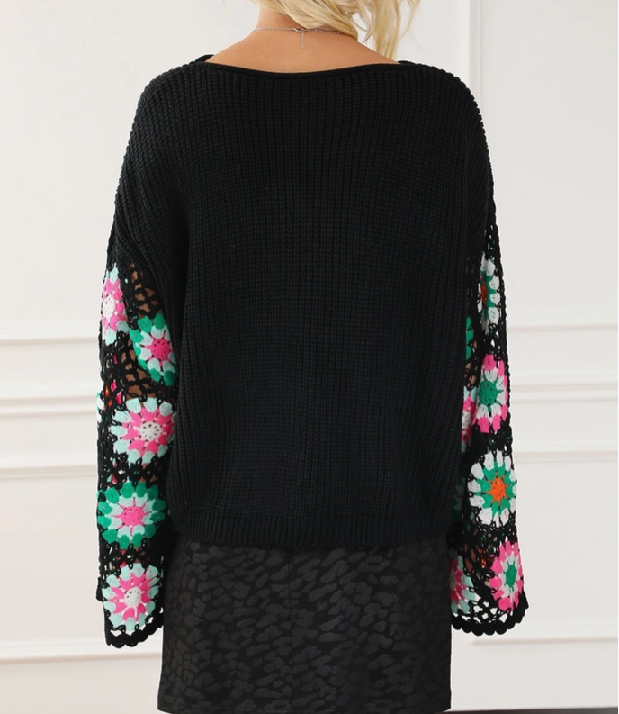 Black Multi Loose Crochet Sweater