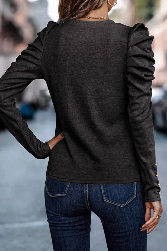 Puff Sleeve Top in Heather Black