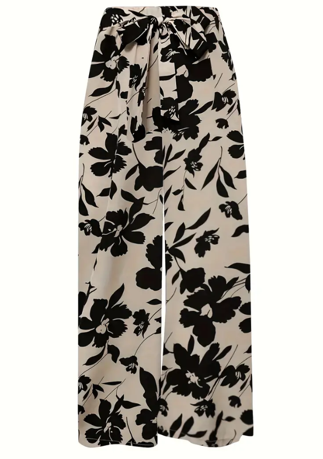 Plus Size Black and Tan Floral Pants