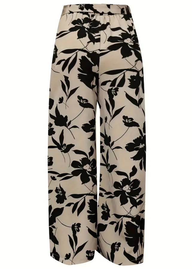 Plus Size Black and Tan Floral Pants