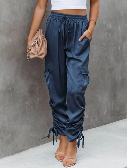 Silky Lace Up Dress Cargo Pants