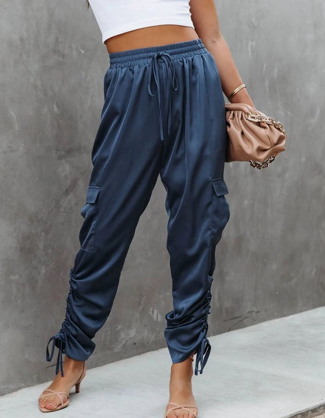 Silky Lace Up Dress Cargo Pants