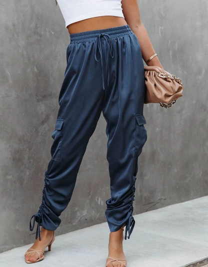 Silky Lace Up Dress Cargo Pants