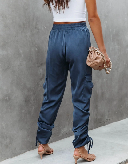 Silky Lace Up Dress Cargo Pants