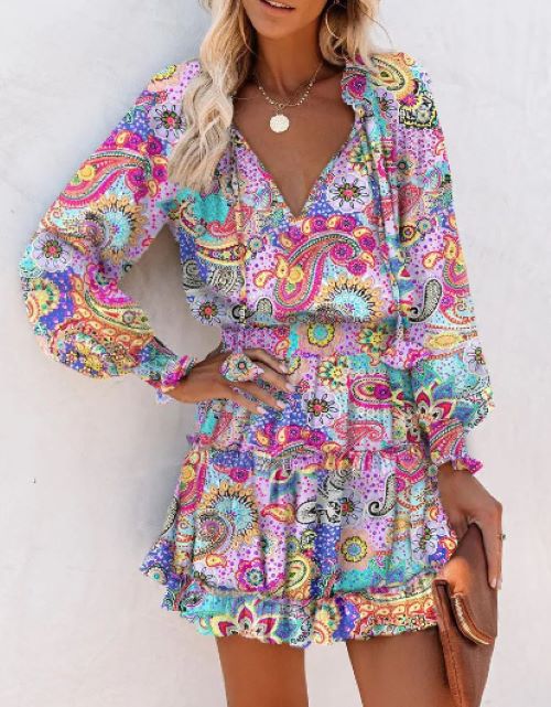 Multicolor Paisley Print Mini Dress