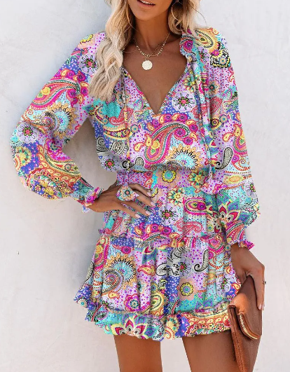 Multicolor Paisley Print Mini Dress