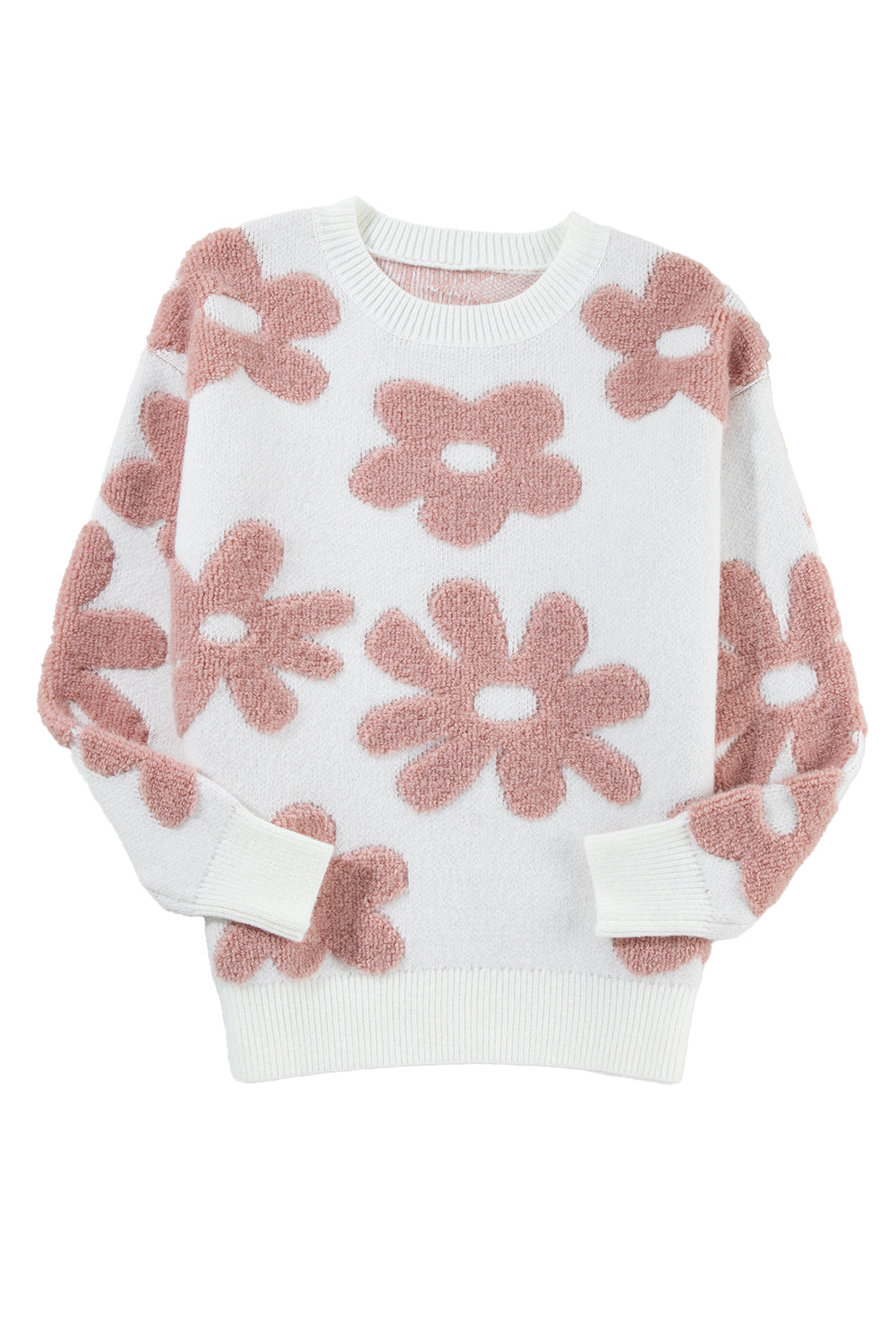 White Flower Print Loose Sweater