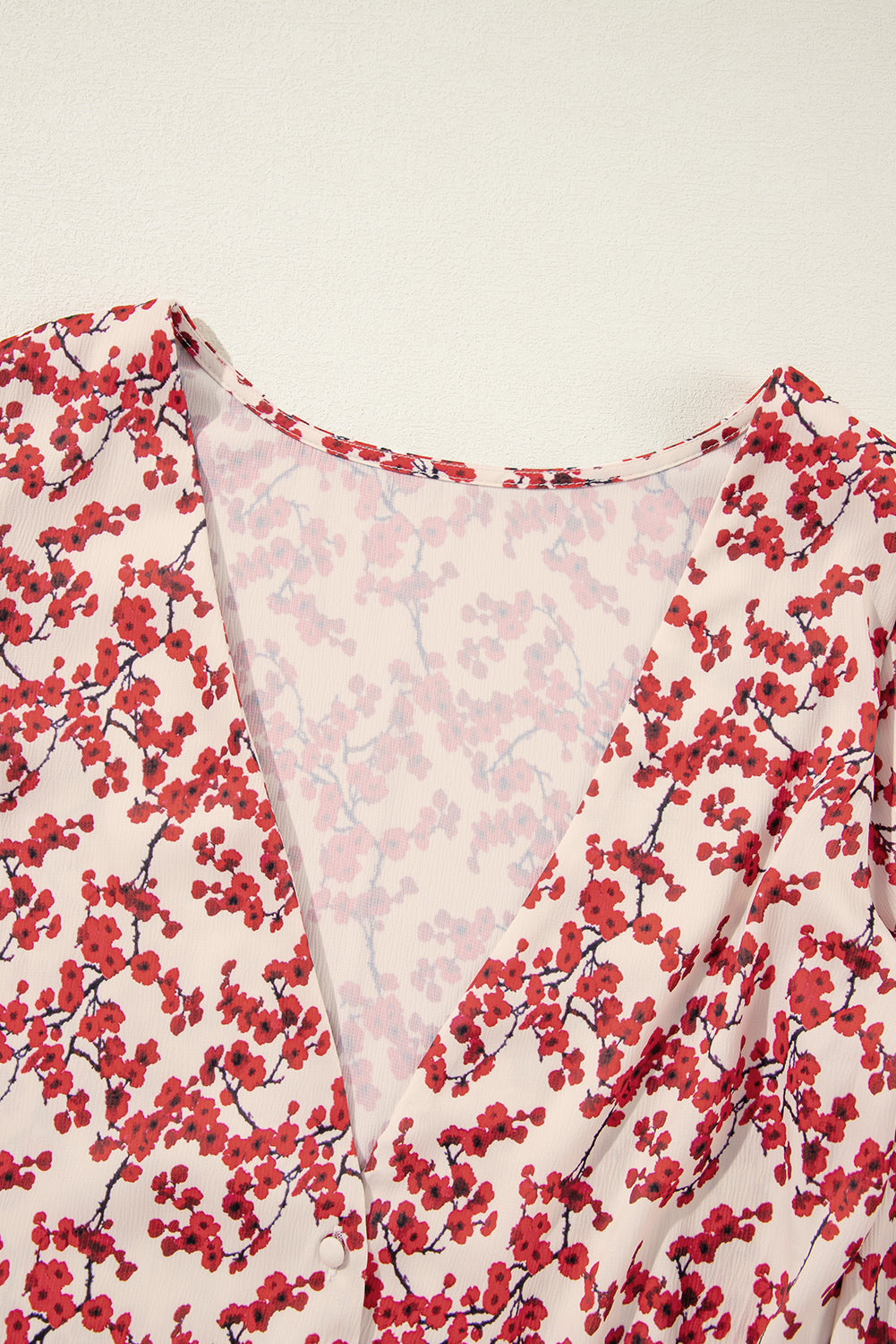 Red Floral Print Long Sleeve Open Back Blouse