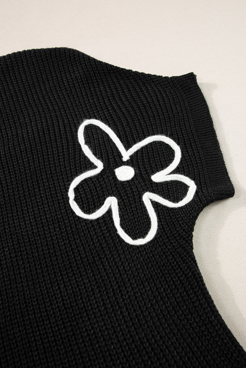 Black Flower Embroidery Sweater Top